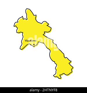 Simple outline map of Laos with capital location. Stylized minimal line design Stock Vector