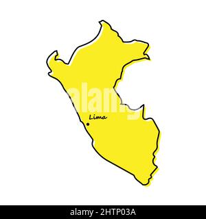 Simple outline map of Peru with capital location. Stylized minimal line design Stock Vector