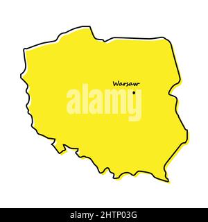 Simple outline map of Poland with capital location. Stylized minimal line design Stock Vector