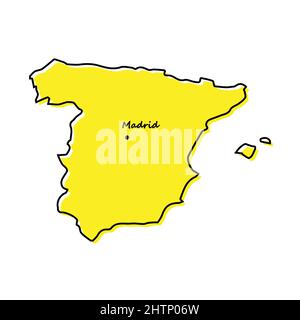 Simple outline map of Spain with capital location. Stylized minimal line design Stock Vector