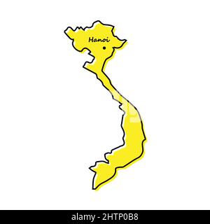 Simple outline map of Vietnam with capital location. Stylized minimal line design Stock Vector