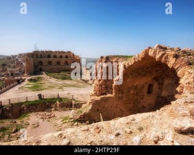 old Medieval crusaders castle in Al Karak, Jordan. Stock Photo