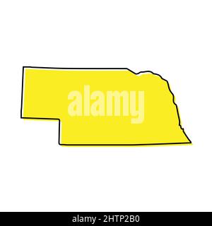 Simple outline map of Nebraska is a state of United States. Stylized minimal line design Stock Vector