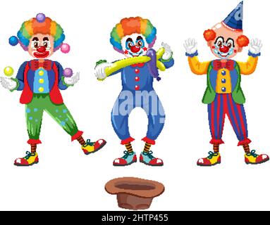 Set of clown performing cartoon character on unicycle illustration ...