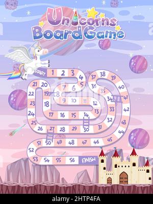Snake Ladder game in unicorn pastel theme illustration Stock Vector