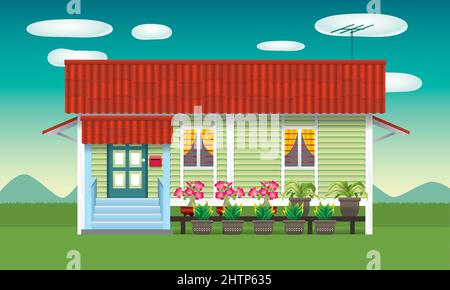 A beautiful traditional Malay style wooden village house. Stock Vector
