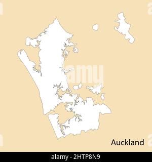 High Quality map of Auckland is a region of New Zealand, with borders of the districts Stock Vector