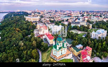 Saint Andrew church and Andriyivskyy Descent in Kyiv, Ukraine Stock Photo