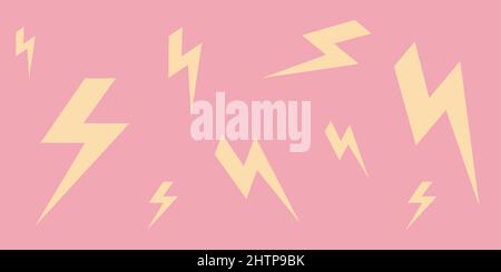 Poster with lightning on a pink background in a flat style.  Stock Vector
