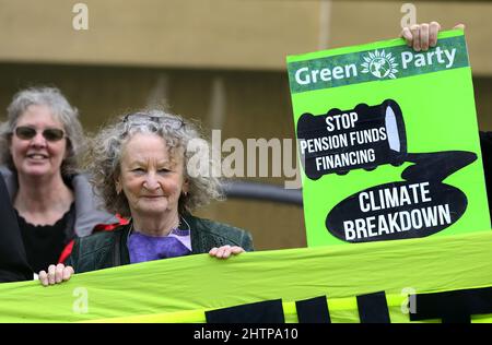 Jenny Jones / Baroness Jones of Moulsecoomb at a Green Party protest, Westminster, Feb 2022 Stock Photo