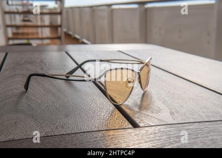 Polyrazaionic glasses circle relaxing, vacation navigation upper boat, sport people. Sailboat business tourists seascape cruise liner lifeboat lower Stock Photo