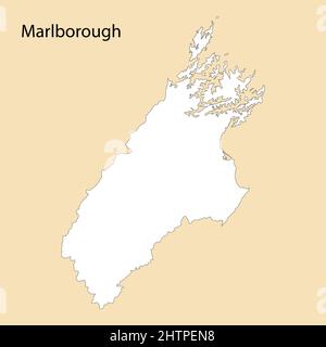 High Quality map of Marlborough is a region of New Zealand, with borders of the districts Stock Vector