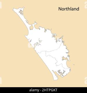 High Quality map of Northland is a region of New Zealand, with borders of the districts Stock Vector