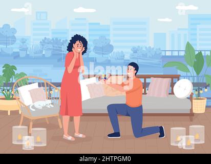 Couple on roof flat color vector illustration Stock Vector