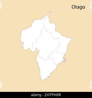 High Quality map of Otago is a region of New Zealand, with borders of the districts Stock Vector