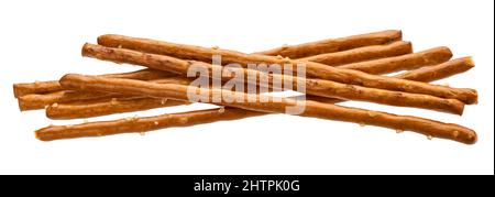 Stack of salted pretzel sticks isolated on white background Stock Photo