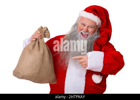 Santa claus with pets isolated on white background Stock Photo