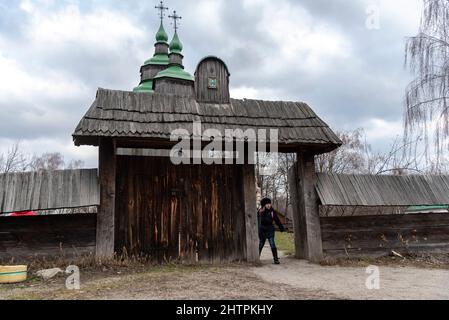 Pyrohovo (Pyrohiv) State Museum of Folk Architecture and Life of Ukraine.  Open air museum. Stock Photo