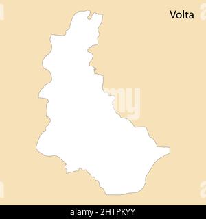 High Quality map of Volta is a region of Ghana, with borders of the districts Stock Vector