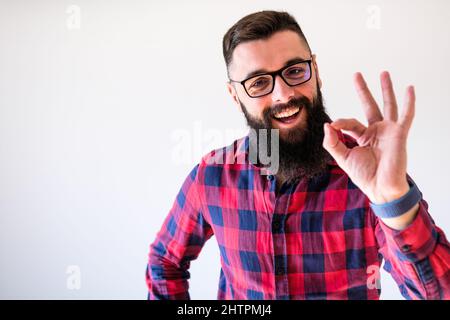 Portrait of man who is ecstatic. Copy space on image for your text or advert. Stock Photo