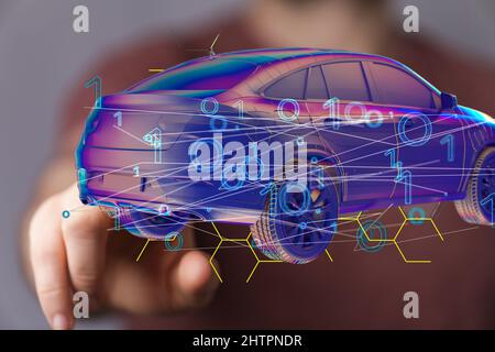 Holding a car with digitals - the concept of autopilot Stock Photo
