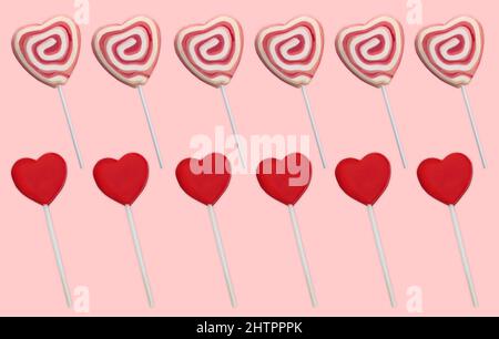 Colorful Lollipops collage isolated over pink background Stock Photo