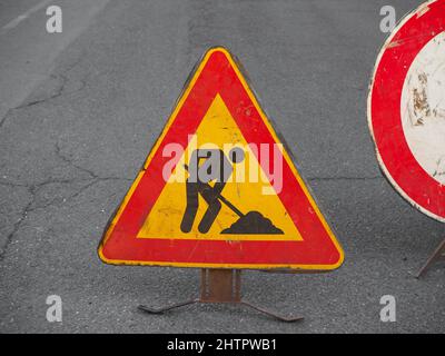 Warning signs, temporary road works traffic sign Stock Photo - Alamy