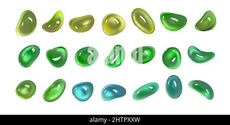 Realistic vector 3D shapes isolated on white background. Set of mother-of-pearl multicolored drops Stock Vector