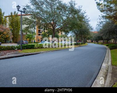 Kissimmee, Florida - February 6, 2022: Wide Street View of a Compound Building in Holiday Inn Resort. Stock Photo