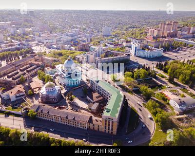 Panoramic aerial view of city of Kursk with buildings and landscape ...