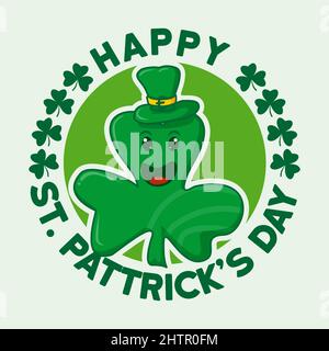 happy st patricks day scute hamrock leaf humanoid cartton. St. Patrick's Day. shamrock leaf clover. Typography. Vector illustration. Stock Vector