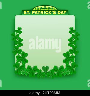 happy st patricks day modern blank screen announcement background. St. Patrick's Day. 3d shamrock leaf clover. Typography. Vector illustration. Stock Vector