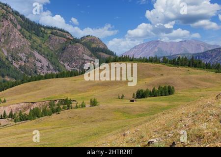 Summer landscape of a valley in the Altai mountains, Russia, in sunny weather Stock Photo