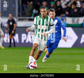 BUDAPEST, HUNGARY - FEBRUARY 19: Jose Marcos Marquinhos of Ferencvarosi TC  reacts during the Hungarian OTP Bank Liga match between MTK Budapest and Ferencvarosi  TC at Hidegkuti Nandor Stadium on February 19