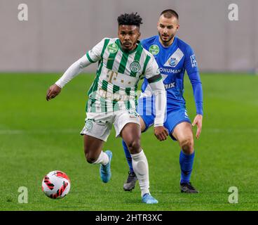 BUDAPEST, HUNGARY - FEBRUARY 19: Jose Marcos Marquinhos of Ferencvarosi TC  reacts during the Hungarian OTP Bank Liga match between MTK Budapest and Ferencvarosi  TC at Hidegkuti Nandor Stadium on February 19