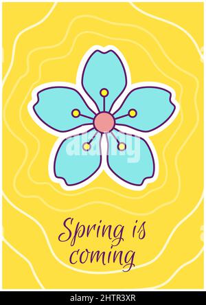Spring is coming greeting card with color icon element Stock Vector