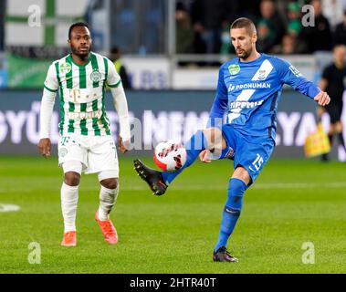 BUDAPEST, HUNGARY - FEBRUARY 15: (l-r) Miha Blazic of Ferencvarosi