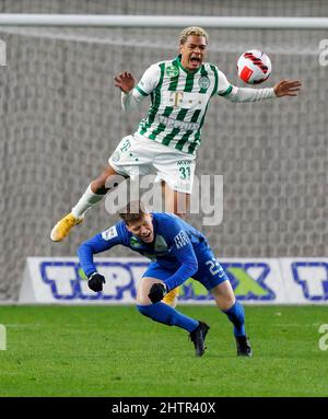 BUDAPEST, HUNGARY - FEBRUARY 19: Jose Marcos Marquinhos of Ferencvarosi TC  reacts during the Hungarian OTP Bank Liga match between MTK Budapest and Ferencvarosi  TC at Hidegkuti Nandor Stadium on February 19