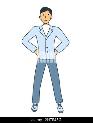 Pleased man stands doodle illustration Stock Vector