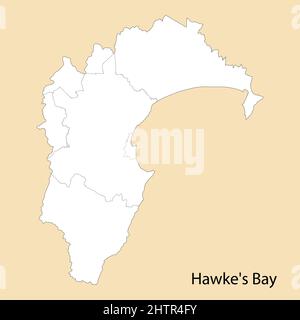 High Quality map of Hawke's Bay is a region of New Zealand, with borders of the districts Stock Vector