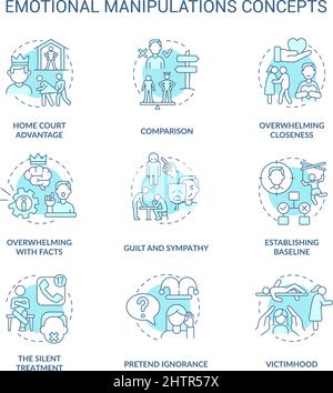 Emotional manipulations turquoise concept icons set Stock Vector