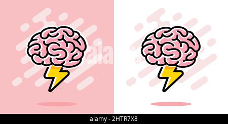 Brainstorm vector logo. Human brain and lightning. Brainstorming creative idea Stock Vector