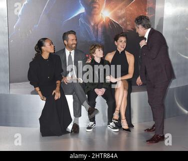 28 February 2022 - New York, New York - Mark Ruffalo, Ryan Reynolds, Walker  Scobell, Jennifer Garner. “The Adam Project” Netflix World Premiere held at  Alice Tully Hall in Lincoln Center. Photo