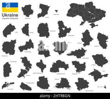 eps vector illustration with country ukraine and administrative divisions, oblasts, autonomous republics and special cities Stock Vector