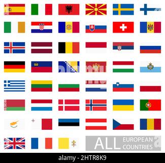 collection of flags from all national countries of Europe Stock Vector