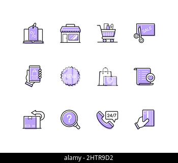 Shopping and sale - modern line design style icons set with editable stroke. Discounts and bargains. Buying online, grocery cart, coupon, novelty, wis Stock Vector