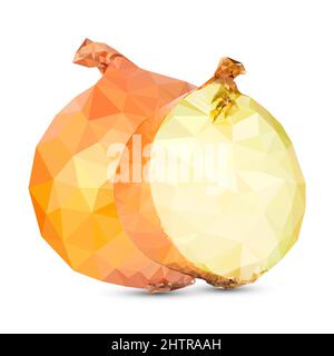 Polygon Onion vector illustration. Polygonal fruits isolated on white background. Stock Vector