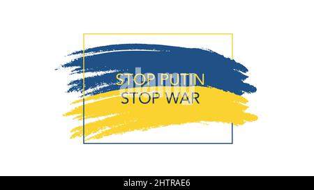 Banner against war in Ukraine. Stop Putin stop war on watercolor flag of Ukraine.  Stock Vector
