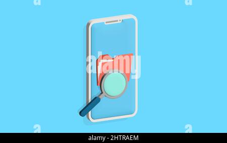 Mobile scan or inspection of file folder documents on smartphone. 3d vector Stock Vector