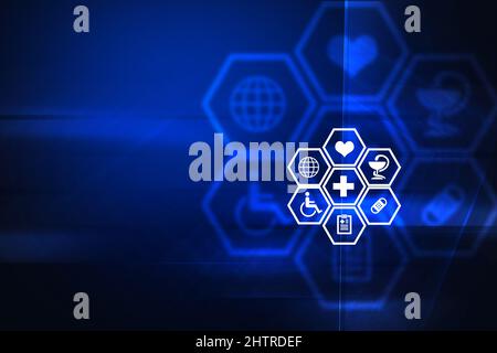 Medical abstract background, hexagonal shape with health symbols ...